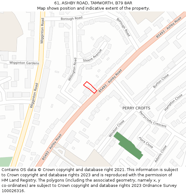 61, ASHBY ROAD, TAMWORTH, B79 8AR: Location map and indicative extent of plot