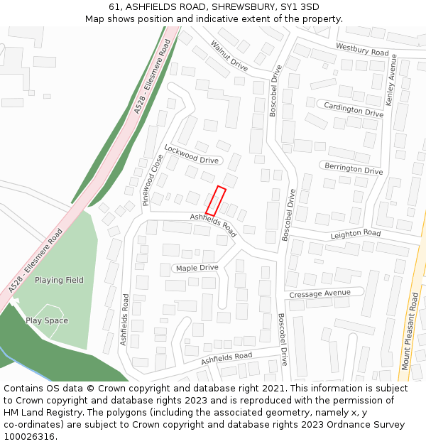 61, ASHFIELDS ROAD, SHREWSBURY, SY1 3SD: Location map and indicative extent of plot