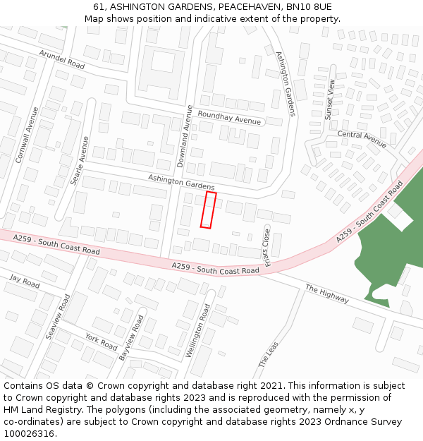 61, ASHINGTON GARDENS, PEACEHAVEN, BN10 8UE: Location map and indicative extent of plot