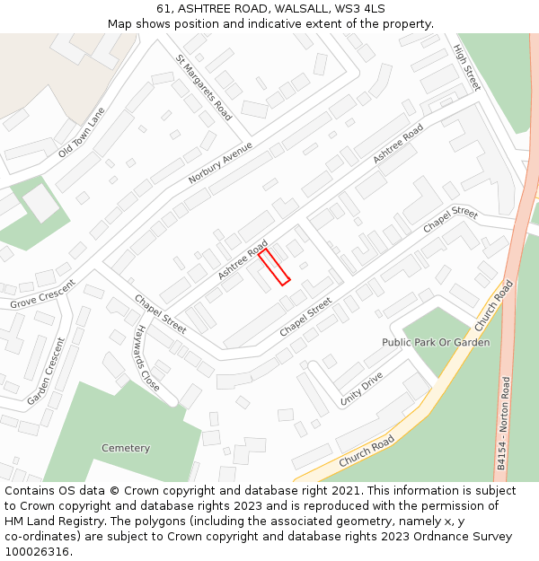 61, ASHTREE ROAD, WALSALL, WS3 4LS: Location map and indicative extent of plot