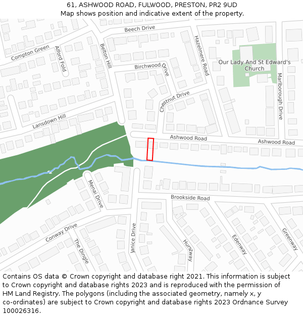 61, ASHWOOD ROAD, FULWOOD, PRESTON, PR2 9UD: Location map and indicative extent of plot