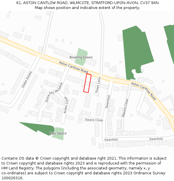 61, ASTON CANTLOW ROAD, WILMCOTE, STRATFORD-UPON-AVON, CV37 9XN: Location map and indicative extent of plot