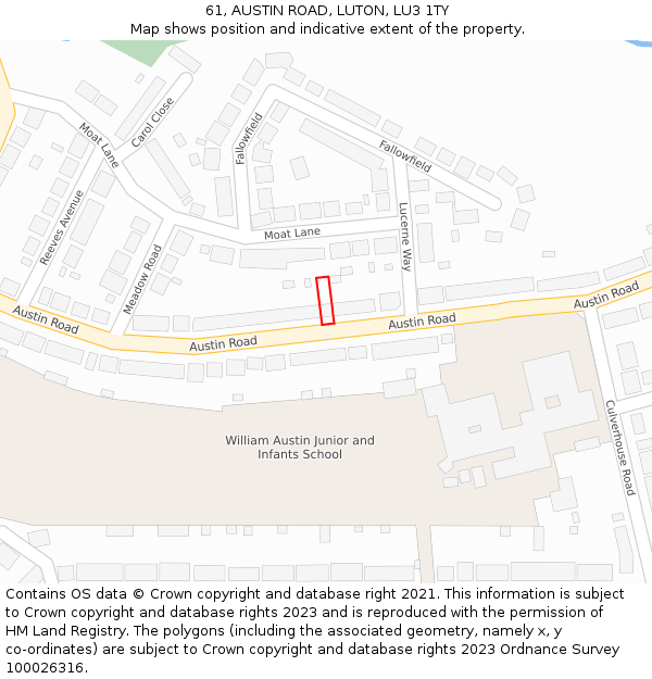 61, AUSTIN ROAD, LUTON, LU3 1TY: Location map and indicative extent of plot