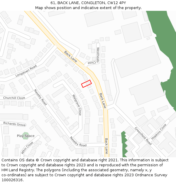 61, BACK LANE, CONGLETON, CW12 4PY: Location map and indicative extent of plot