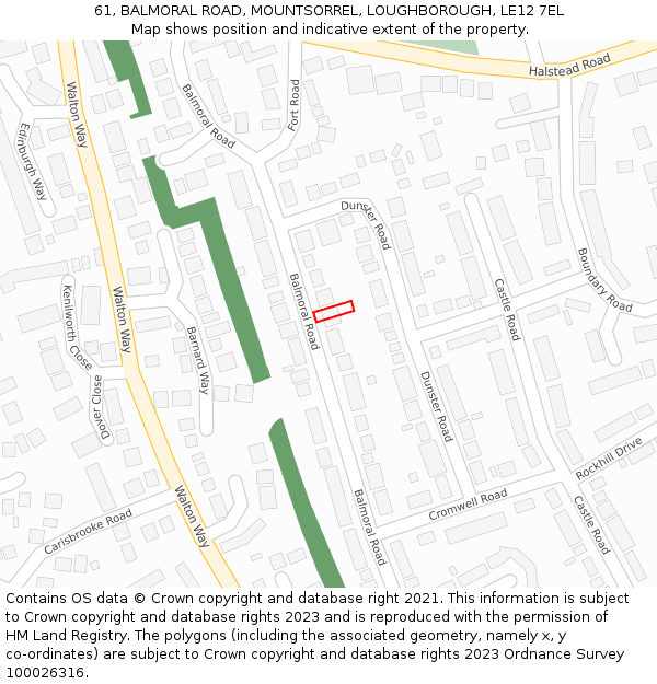 61, BALMORAL ROAD, MOUNTSORREL, LOUGHBOROUGH, LE12 7EL: Location map and indicative extent of plot