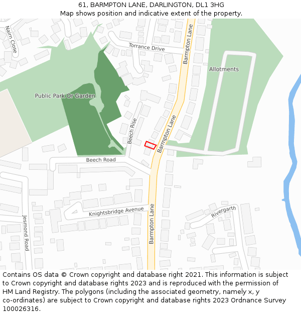 61, BARMPTON LANE, DARLINGTON, DL1 3HG: Location map and indicative extent of plot