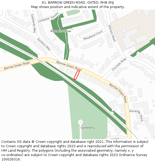 61, BARROW GREEN ROAD, OXTED, RH8 0NJ: Location map and indicative extent of plot