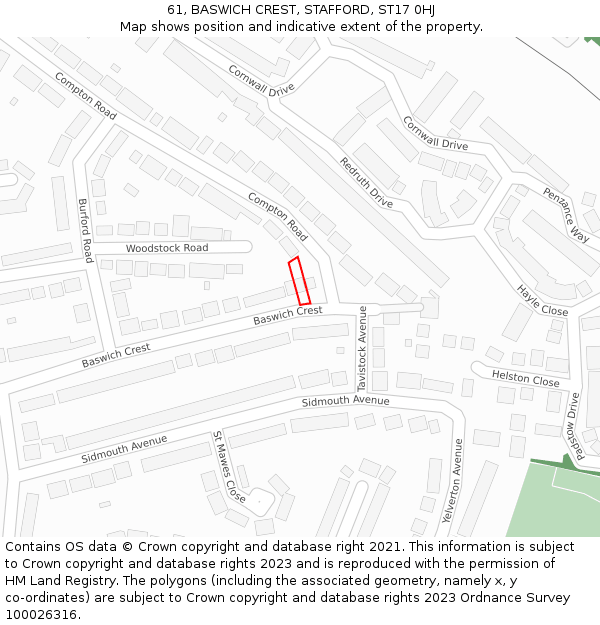 61, BASWICH CREST, STAFFORD, ST17 0HJ: Location map and indicative extent of plot