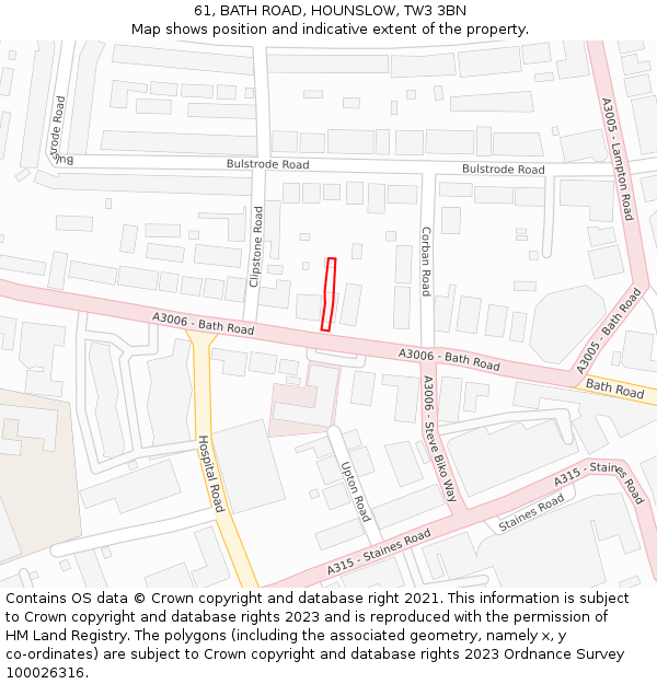 61, BATH ROAD, HOUNSLOW, TW3 3BN: Location map and indicative extent of plot