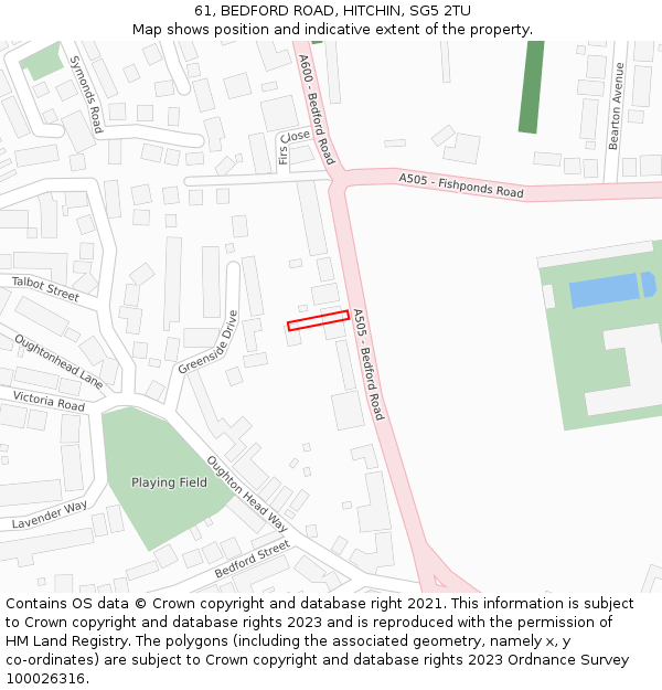 61, BEDFORD ROAD, HITCHIN, SG5 2TU: Location map and indicative extent of plot