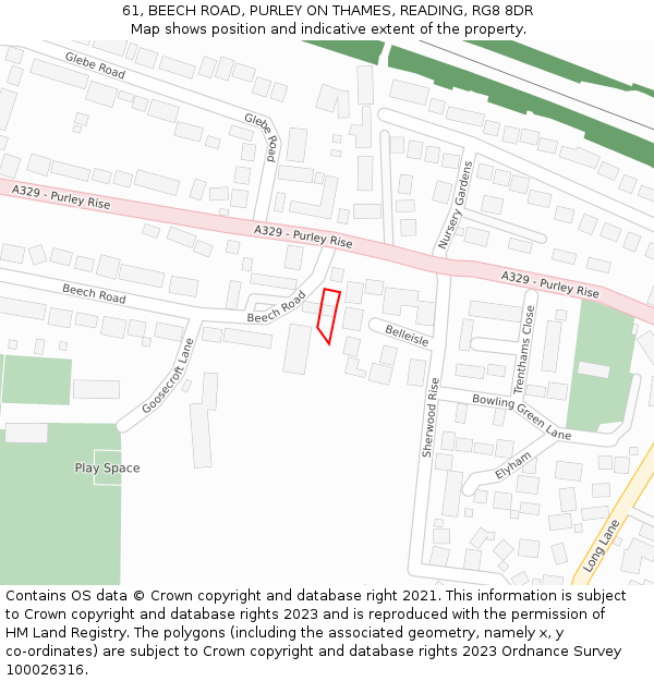 61, BEECH ROAD, PURLEY ON THAMES, READING, RG8 8DR: Location map and indicative extent of plot