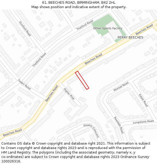 61, BEECHES ROAD, BIRMINGHAM, B42 2HL: Location map and indicative extent of plot