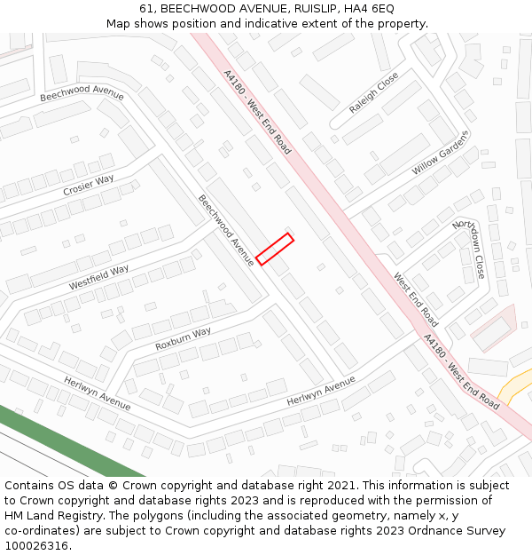 61, BEECHWOOD AVENUE, RUISLIP, HA4 6EQ: Location map and indicative extent of plot