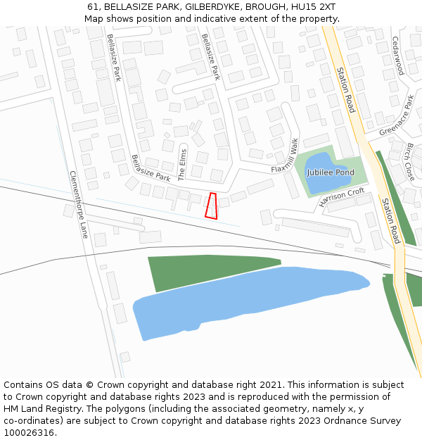 61, BELLASIZE PARK, GILBERDYKE, BROUGH, HU15 2XT: Location map and indicative extent of plot