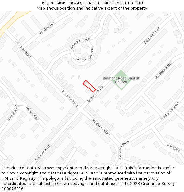 61, BELMONT ROAD, HEMEL HEMPSTEAD, HP3 9NU: Location map and indicative extent of plot