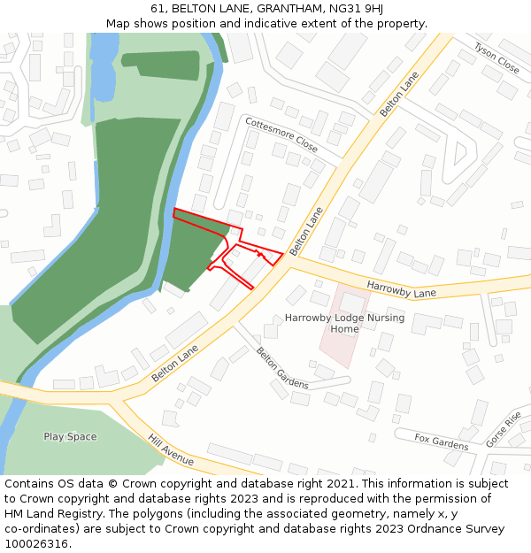 61, BELTON LANE, GRANTHAM, NG31 9HJ: Location map and indicative extent of plot