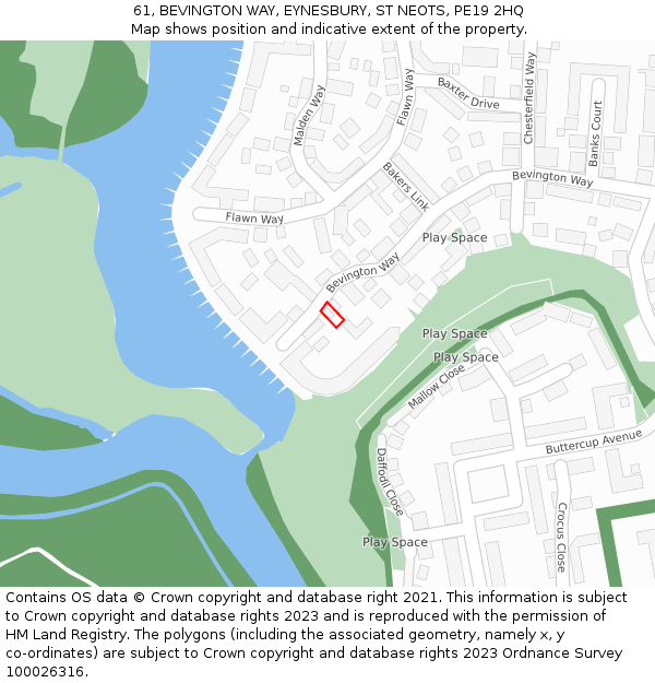 61, BEVINGTON WAY, EYNESBURY, ST NEOTS, PE19 2HQ: Location map and indicative extent of plot