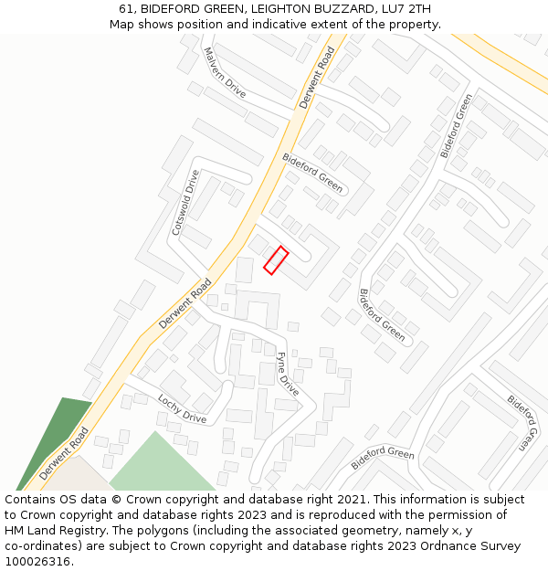 61, BIDEFORD GREEN, LEIGHTON BUZZARD, LU7 2TH: Location map and indicative extent of plot