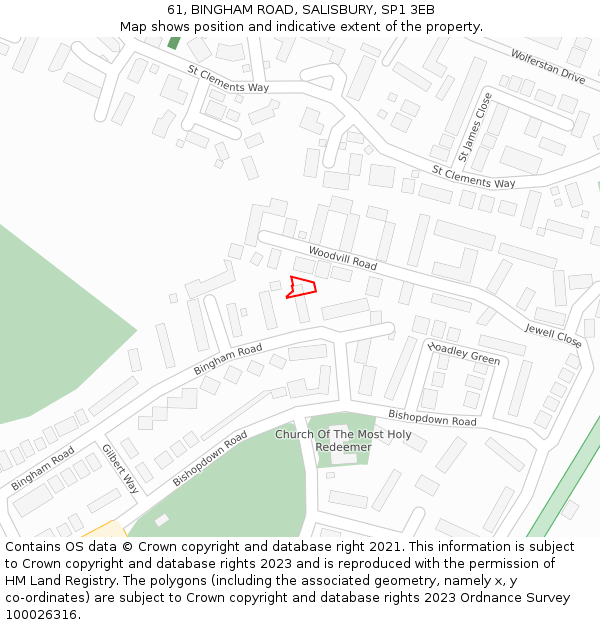 61, BINGHAM ROAD, SALISBURY, SP1 3EB: Location map and indicative extent of plot