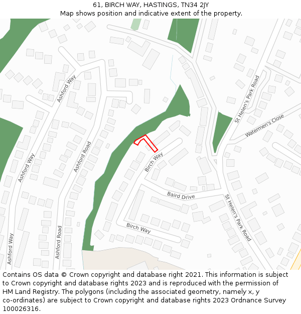 61, BIRCH WAY, HASTINGS, TN34 2JY: Location map and indicative extent of plot
