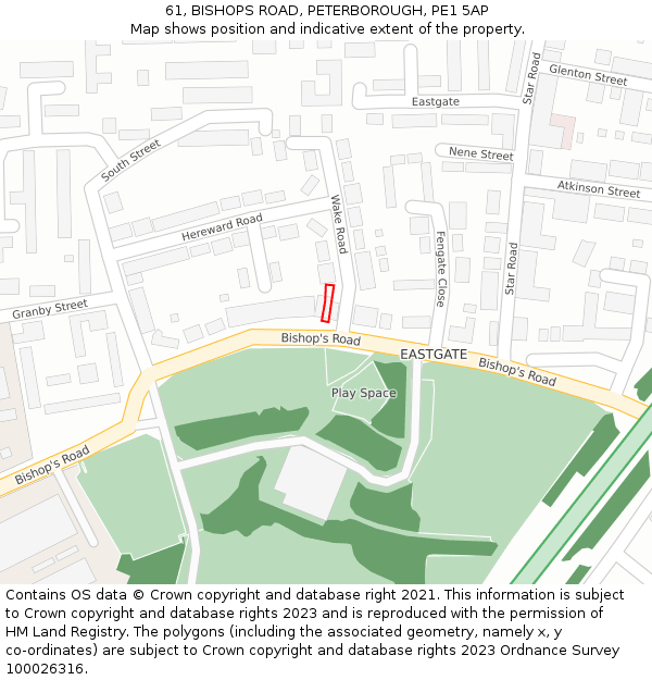 61, BISHOPS ROAD, PETERBOROUGH, PE1 5AP: Location map and indicative extent of plot