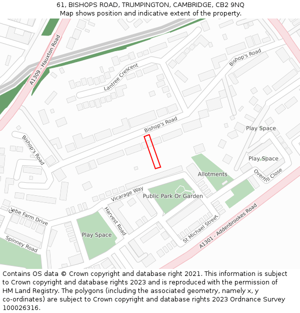 61, BISHOPS ROAD, TRUMPINGTON, CAMBRIDGE, CB2 9NQ: Location map and indicative extent of plot