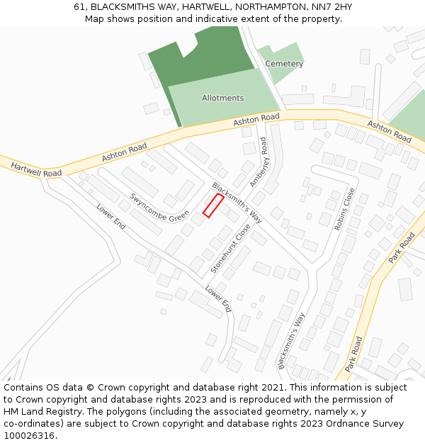 61, BLACKSMITHS WAY, HARTWELL, NORTHAMPTON, NN7 2HY: Location map and indicative extent of plot