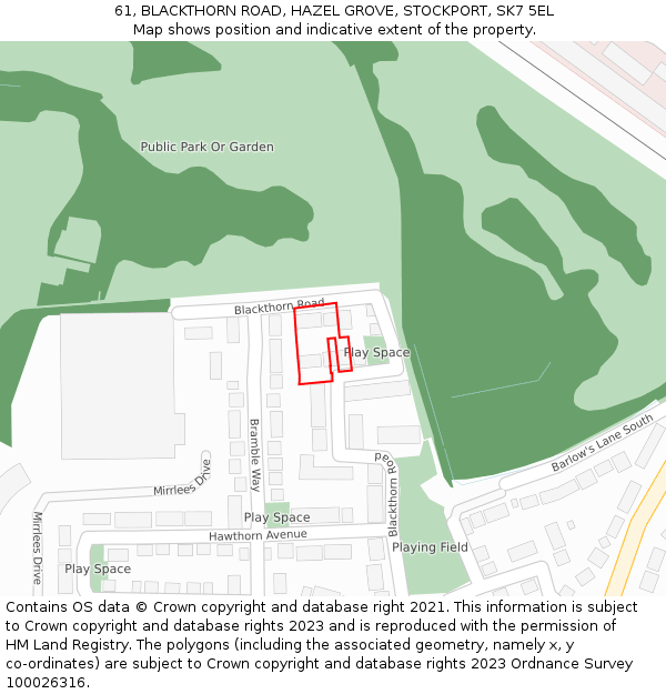 61, BLACKTHORN ROAD, HAZEL GROVE, STOCKPORT, SK7 5EL: Location map and indicative extent of plot