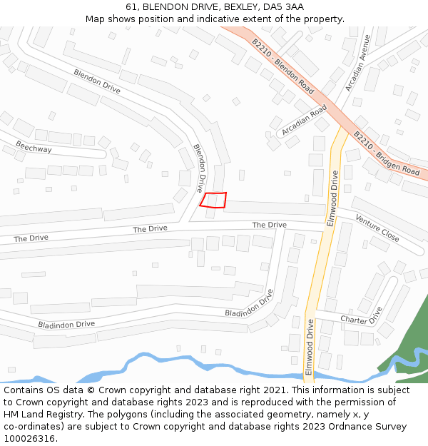 61, BLENDON DRIVE, BEXLEY, DA5 3AA: Location map and indicative extent of plot