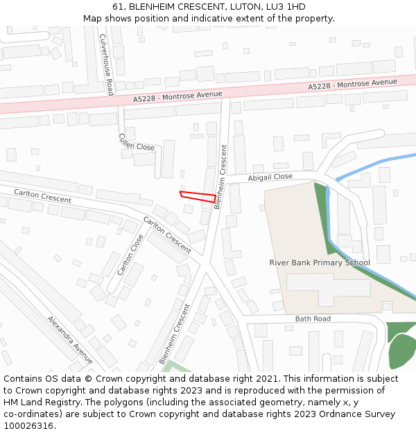 61, BLENHEIM CRESCENT, LUTON, LU3 1HD: Location map and indicative extent of plot