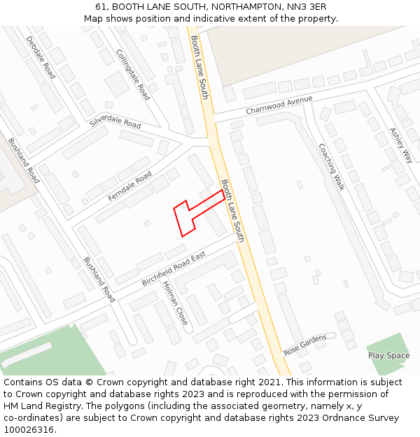 61, BOOTH LANE SOUTH, NORTHAMPTON, NN3 3ER: Location map and indicative extent of plot