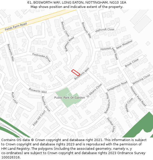 61, BOSWORTH WAY, LONG EATON, NOTTINGHAM, NG10 1EA: Location map and indicative extent of plot