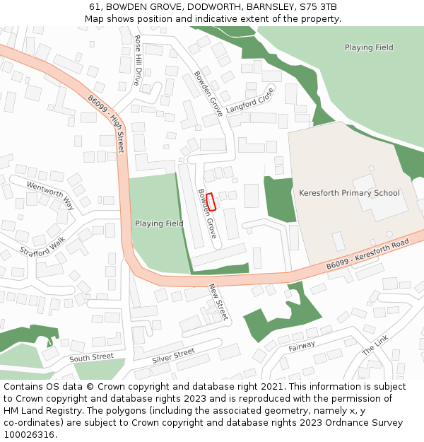 61, BOWDEN GROVE, DODWORTH, BARNSLEY, S75 3TB: Location map and indicative extent of plot