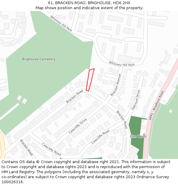 61, BRACKEN ROAD, BRIGHOUSE, HD6 2HX: Location map and indicative extent of plot