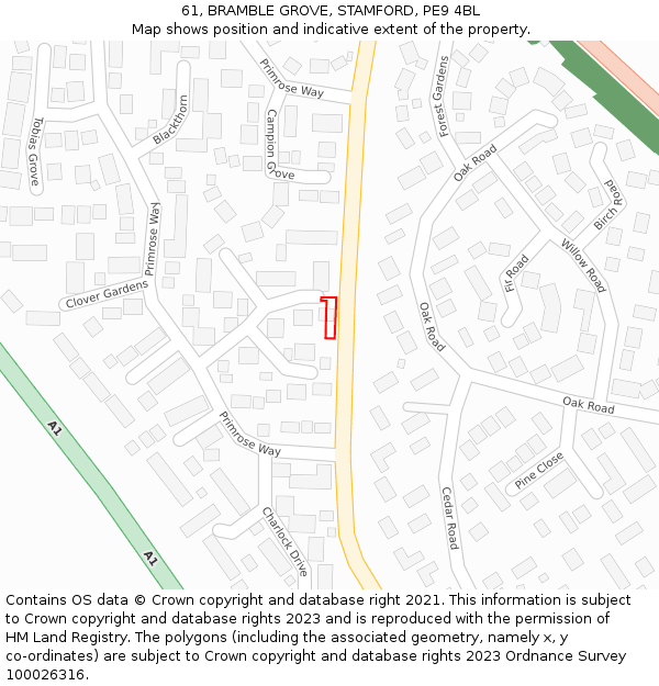 61, BRAMBLE GROVE, STAMFORD, PE9 4BL: Location map and indicative extent of plot