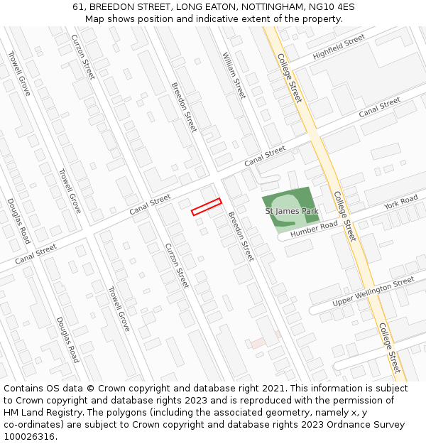 61, BREEDON STREET, LONG EATON, NOTTINGHAM, NG10 4ES: Location map and indicative extent of plot