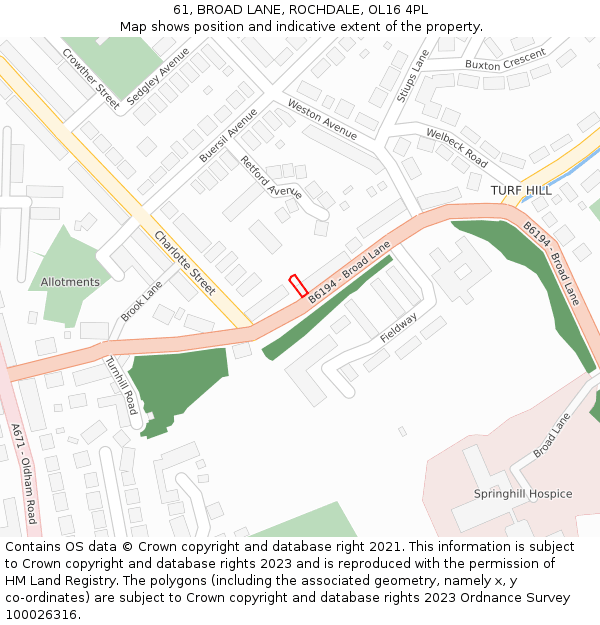 61, BROAD LANE, ROCHDALE, OL16 4PL: Location map and indicative extent of plot