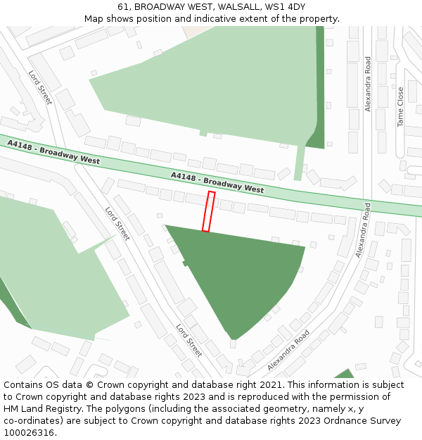 61, BROADWAY WEST, WALSALL, WS1 4DY: Location map and indicative extent of plot