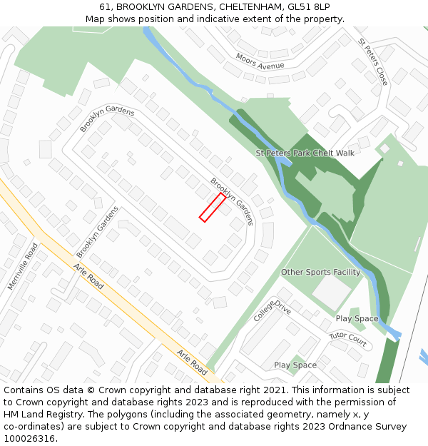 61, BROOKLYN GARDENS, CHELTENHAM, GL51 8LP: Location map and indicative extent of plot