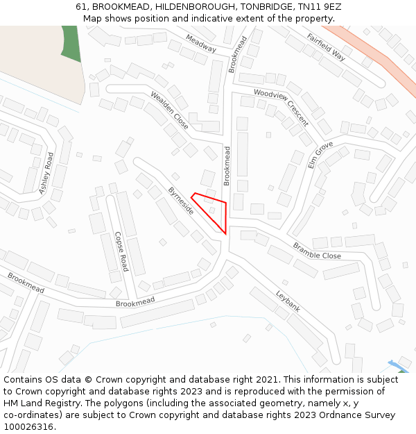 61, BROOKMEAD, HILDENBOROUGH, TONBRIDGE, TN11 9EZ: Location map and indicative extent of plot