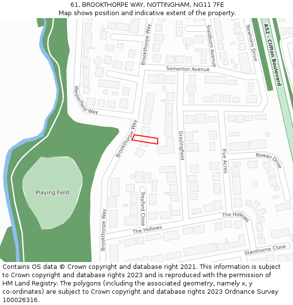 61, BROOKTHORPE WAY, NOTTINGHAM, NG11 7FE: Location map and indicative extent of plot