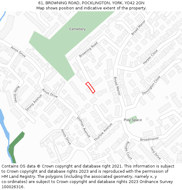 61, BROWNING ROAD, POCKLINGTON, YORK, YO42 2GN: Location map and indicative extent of plot