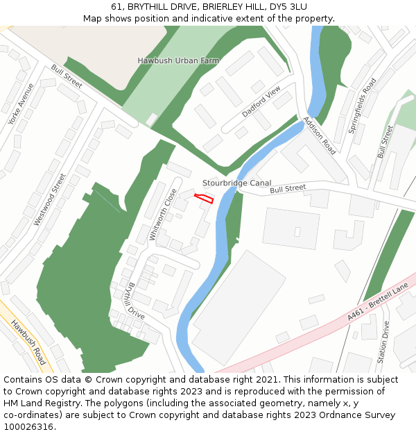 61, BRYTHILL DRIVE, BRIERLEY HILL, DY5 3LU: Location map and indicative extent of plot