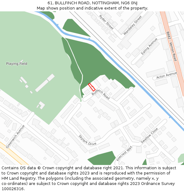 61, BULLFINCH ROAD, NOTTINGHAM, NG6 0NJ: Location map and indicative extent of plot