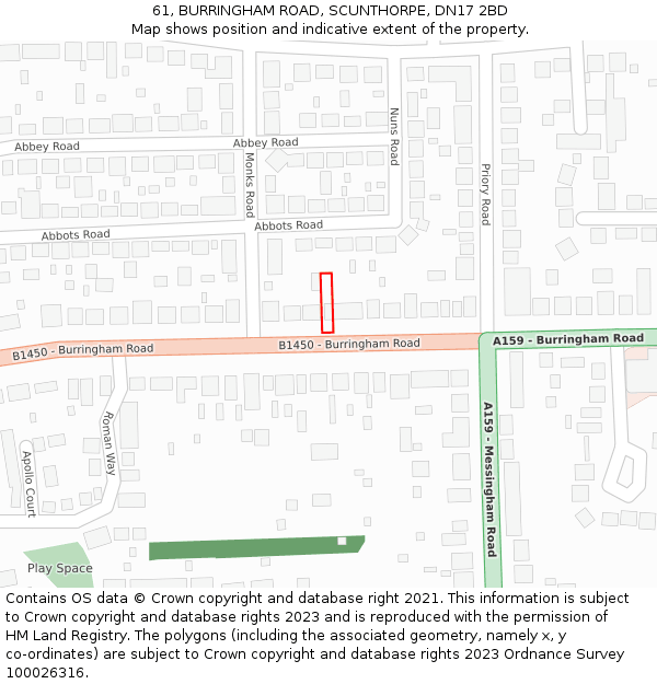 61, BURRINGHAM ROAD, SCUNTHORPE, DN17 2BD: Location map and indicative extent of plot