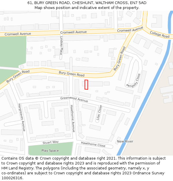 61, BURY GREEN ROAD, CHESHUNT, WALTHAM CROSS, EN7 5AD: Location map and indicative extent of plot