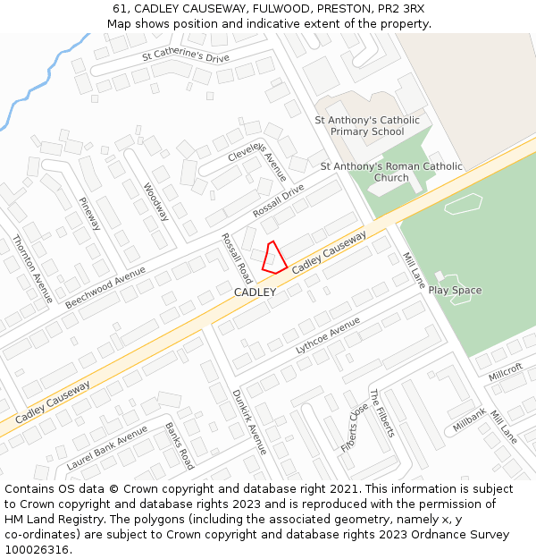 61, CADLEY CAUSEWAY, FULWOOD, PRESTON, PR2 3RX: Location map and indicative extent of plot