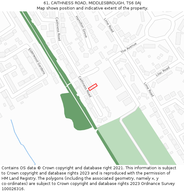 61, CAITHNESS ROAD, MIDDLESBROUGH, TS6 0AJ: Location map and indicative extent of plot