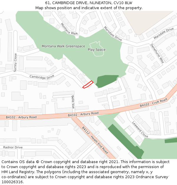 61, CAMBRIDGE DRIVE, NUNEATON, CV10 8LW: Location map and indicative extent of plot