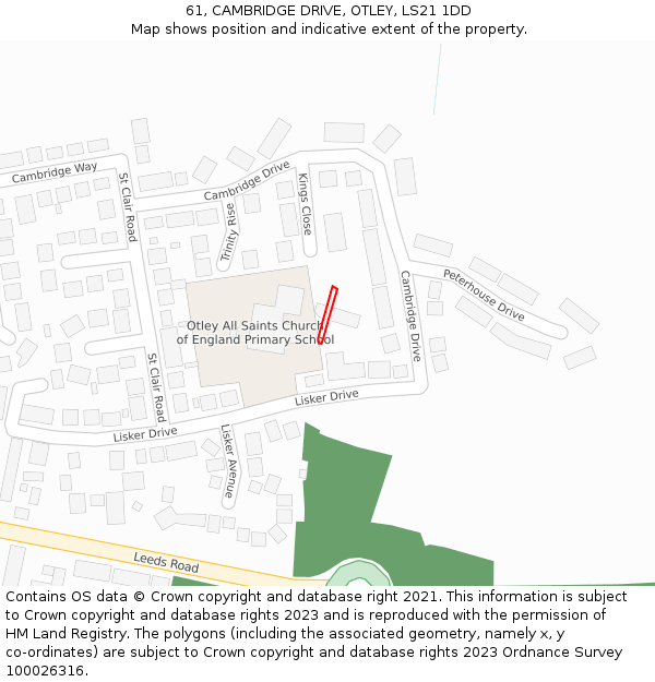 61, CAMBRIDGE DRIVE, OTLEY, LS21 1DD: Location map and indicative extent of plot